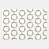 水彩ポインセチアクリスマスリース ラッピングペーパーシート (正面)