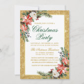 水彩ポインセチアグリッタークリスマスパーティー 招待状 (正面)