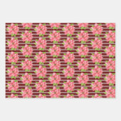 水彩ポインセチアストライプオン ラッピングペーパーシート (正面2)