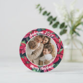 水彩ポインセチアファミリークリスマス丸型 シーズンカード (スタンド正面)