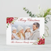 水彩ポインセチアフローラクリスマスフォト シーズンカード (スタンド正面)