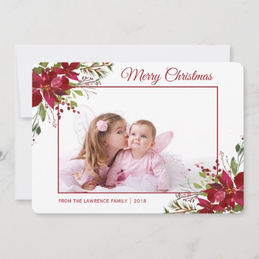 水彩ポインセチアフローラクリスマスフォト シーズンカード (正面)