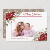 水彩ポインセチアフローラクリスマスフォト シーズンカード (正面/裏面)