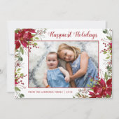 水彩ポインセチアフローラクリスマスフォト シーズンカード (正面)