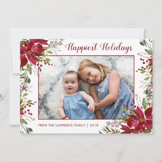 水彩ポインセチアフローラクリスマスフォト シーズンカード (正面)
