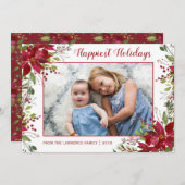 水彩ポインセチアフローラクリスマスフォト シーズンカード (正面/裏面)