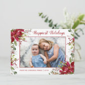 水彩ポインセチアフローラクリスマスフォト シーズンカード (スタンド正面)