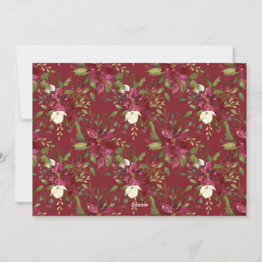 水彩ポインセチアフローラクリスマスフォト シーズンカード (裏面)