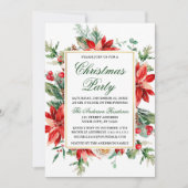 水彩ポインセチアフローラグリーンクリスマスパーティー 招待状 (正面)