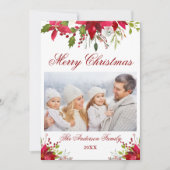 水彩ポインセチアフローラフォトクリスマスカード 招待状 (正面)