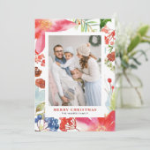 水彩ポインセチアフローラフレームフォトクリスマス シーズンカード (スタンド正面)