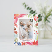 水彩ポインセチアフローラフレームフォトクリスマス シーズンポストカード (スタンド正面)