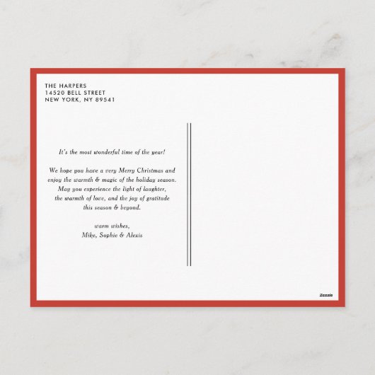 水彩ポインセチアフローラフレームフォトクリスマス シーズンポストカード (裏面)