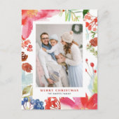 水彩ポインセチアフローラフレームフォトクリスマス シーズンポストカード (正面)