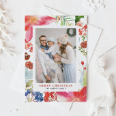 水彩ポインセチアフローラフレームフォトクリスマス シーズンポストカード