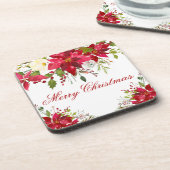 水彩ポインセチアフローラメリークリスマス コースター (左側)