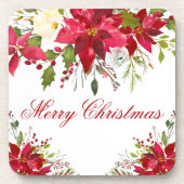水彩ポインセチアフローラメリークリスマス コースター (正面)