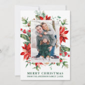 水彩ポインセチアフローラ写真クリスマスグリーン シーズンカード (正面)