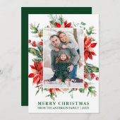 水彩ポインセチアフローラ写真クリスマスグリーン シーズンカード (正面/裏面)