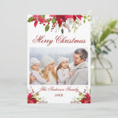 水彩ポインセチアフローラ写真クリスマス シーズンカード (スタンド正面)