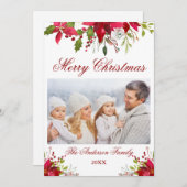 水彩ポインセチアフローラ写真クリスマス シーズンカード (正面/裏面)