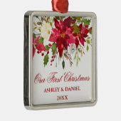 水彩ポインセチアフローラ初めてのクリスマス メタルオーナメント (右)