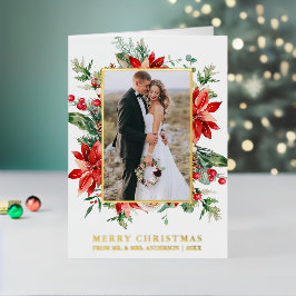 水彩ポインセチアフローラ新着エレガント金ゴールド 箔シーズンカード