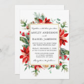 水彩ポインセチアフローラ緑結婚色 招待状 (正面/裏面)