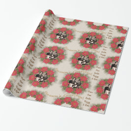 水彩ポインセチアリースと写真 ラッピングペーパー