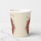 水彩ポインセチアリースモノグラムの- 紙コップ (左)