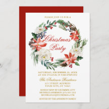 水彩ポインセチアリースレッドクリスマスパーティー