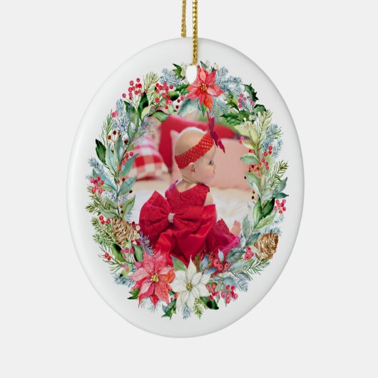 水彩ポインセチアリース写真 セラミックオーナメント (右)