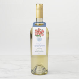 水彩ポインセチアレッドグリーンハッピーホリデー ボトルネックタグ