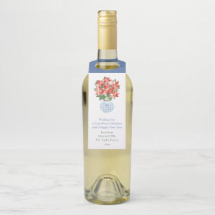 水彩ポインセチアレッドグリーンハッピーホリデー ボトルネックタグ