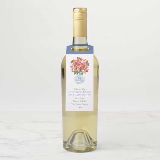水彩ポインセチアレッドグリーンハッピーホリデー ボトルネックタグ (ボトル)