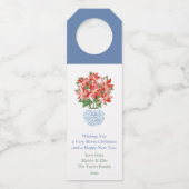 水彩ポインセチアレッドグリーンハッピーホリデー ボトルネックタグ (正面)