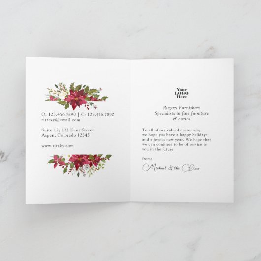 水彩ポインセチア企業のクリスマスグリーティング カード (内部)