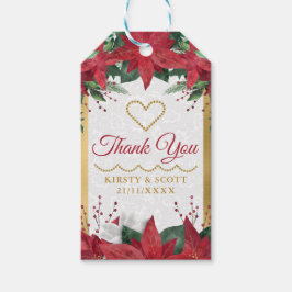 水彩ポインセチア冬の結婚式 ギフトタグ