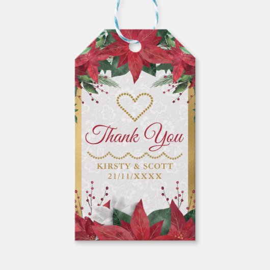水彩ポインセチア冬の結婚式 ギフトタグ (正面)