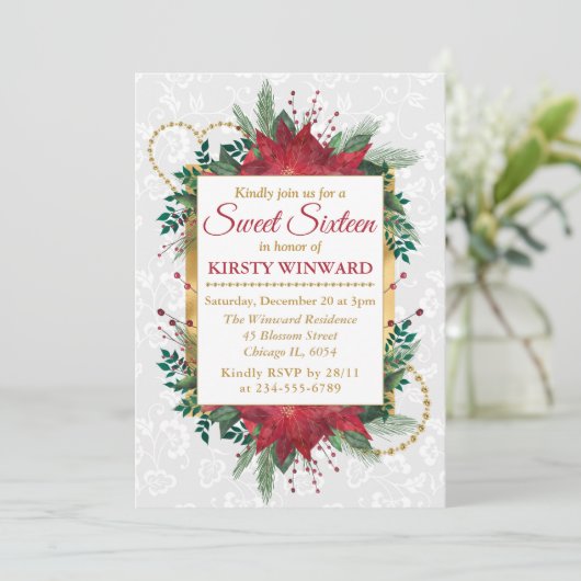水彩ポインセチア冬季クリスマススイート16 招待状 (スタンド正面)