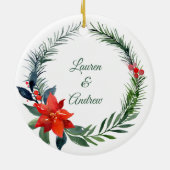 水彩ポインセチア初めてのクリスマスを一緒に セラミックオーナメント (裏面)