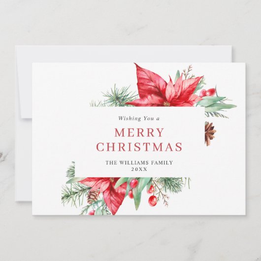 水彩ポインセチア寄せ木クリスマス挨拶 シーズンカード (正面)