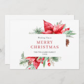水彩ポインセチア寄せ木クリスマス挨拶 シーズンカード (正面/裏面)