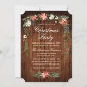 水彩ポインセチア木材クリスマスパーティー 招待状 (正面)