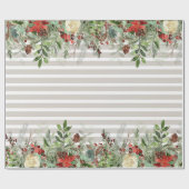 水彩ポインセチア松の滝ストライプの ラッピングペーパー (フラット)
