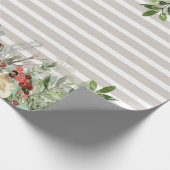 水彩ポインセチア松の滝ストライプの ラッピングペーパー (角)