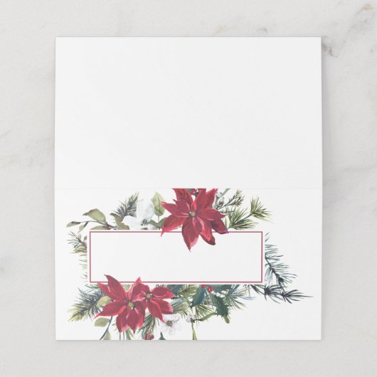 水彩ポインセチア枠クリスマス プレイスカード (外部開封)