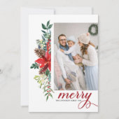 水彩ポインセチア植物性クリスマスフォト シーズンカード (正面)