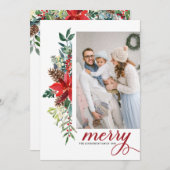 水彩ポインセチア植物性クリスマスフォト シーズンカード (正面/裏面)