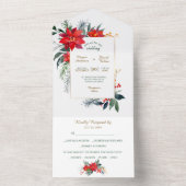 水彩ポインセチア結婚クリスマスフレーム オールインワン招待状 (内側)